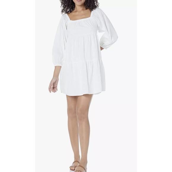 NWT‎ Billabong Dress Love Crush Med Babydoll Tiered Lined Cotton Peasant White - Picture 1 of 8